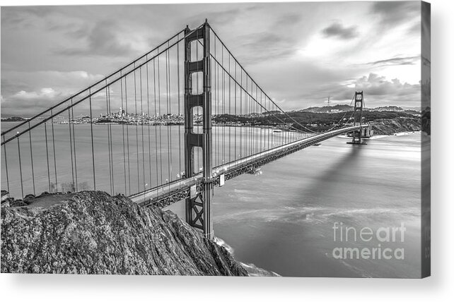 Golden Gate Bridge At Dusk Acrylic Print featuring the photograph Golden Gate Bridge Black and White by Dustin K Ryan