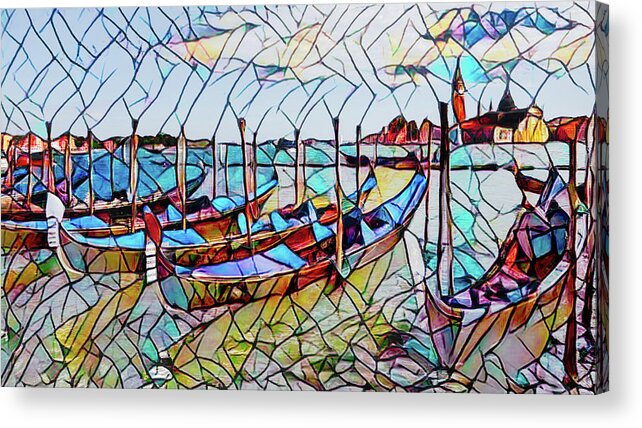 'stained Glass' Acrylic Print featuring the photograph Gondolas with stained glass window effect by Sue Leonard