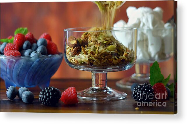 Paleo Acrylic Print featuring the photograph Grain free oat free paleo diet granola breakfast. by Milleflore Images