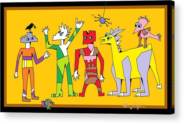 Happy Acrylic Print featuring the mixed media Happy Folks by Hartmut Jager