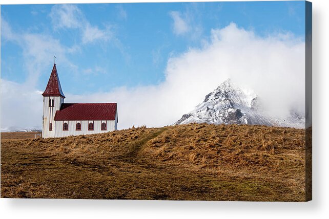 Iceland Acrylic Print featuring the photograph Hellnar church in Snaefellsnes peninsula of Western Iceland. by Michalakis Ppalis