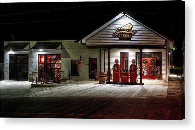 Motorcycle Acrylic Print featuring the photograph Indian Motorcycle - Lynchburg Garage by Susan Rissi Tregoning