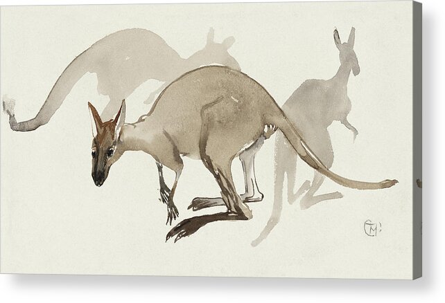 Kangaroo Acrylic Print featuring the painting Kangaroos by Theo van Hoytema