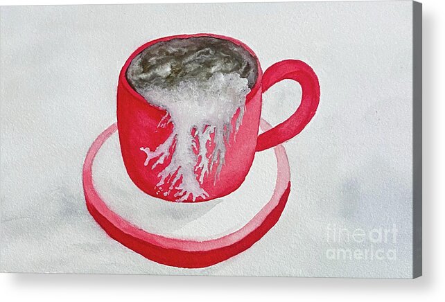Latte Acrylic Print featuring the painting Latte in a Red Mug by Lisa Neuman