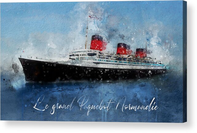Steamer Acrylic Print featuring the digital art Le grand Paquebot Normandie by Geir Rosset