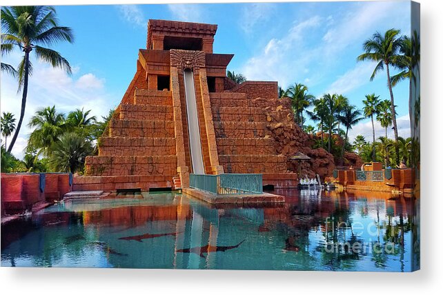 Atlantis Bahamas Acrylic Print featuring the photograph Mayan Temple waterpark with sharks at the Bahamas by Dejan Jovanovic