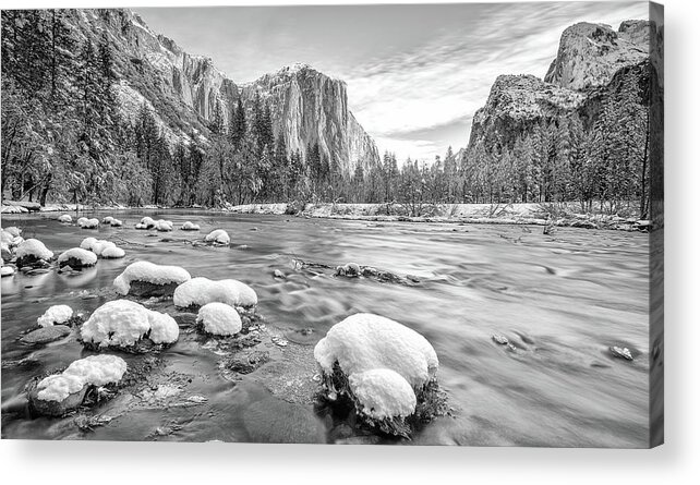 Black & White Acrylic Print featuring the photograph Merced River Yosemite by Rudy Wilms