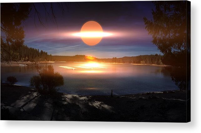 Photograph Acrylic Print featuring the photograph Moon Over Lake by Beverly Read