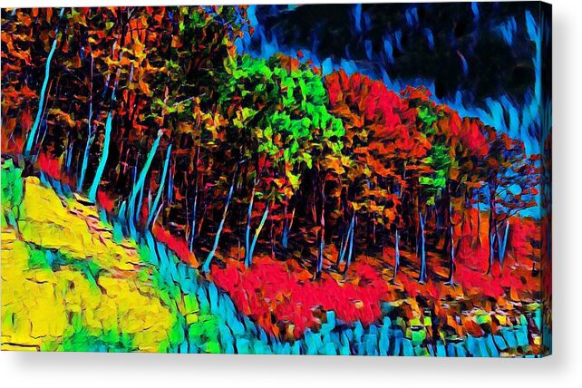 Trees Acrylic Print featuring the painting Mountain Trees by Ally White