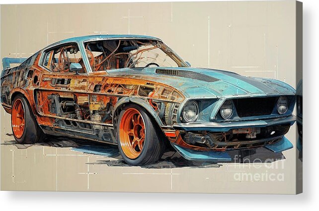 Vehicles Acrylic Print featuring the drawing Muscle Car 1201 Ford Maverick supercar by Clark Leffler