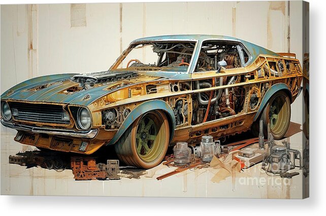 Vehicles Acrylic Print featuring the drawing Muscle Car 1202 Ford Maverick supercar by Clark Leffler