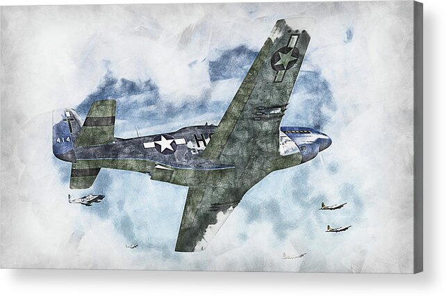 P 51 Acrylic Print featuring the painting Mustang P51D - 33 by AM FineArtPrints