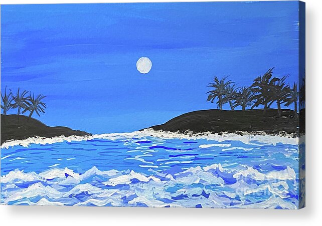 Waves Acrylic Print featuring the painting Ocean Waves in Gouache by Lisa Neuman