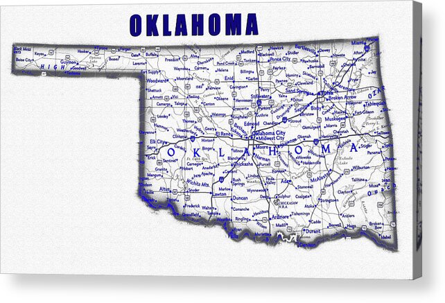 Oklahoma Acrylic Print featuring the digital art Oklahoma blue print work by David Lee Thompson