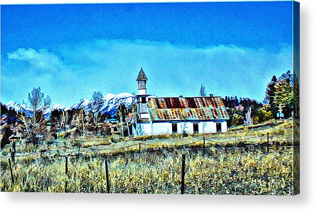 Old Church Acrylic Print featuring the mixed media Old Church Pagosa Springs by Anastasia Savage Ealy