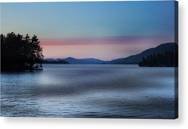 Sun Acrylic Print featuring the photograph Pink Clouds and Sunset Over Lake by Russel Considine