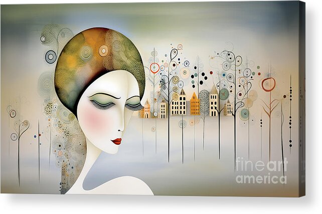 Portrait Acrylic Print featuring the digital art Portrait of a woman with soft colors by Odon Czintos