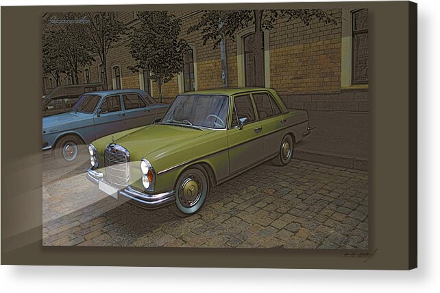 Transportation / Digital Art / Digital Paint / Panzzerirbis / Igor Panzzerirbis Pilshikov /portrait Of The Old Yellow Benz / Acrylic Print featuring the digital art Portrait Of The Old Yellow Benz. by Igor Panzzerirbis Pilshikov