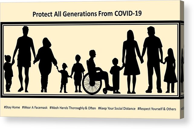 Family Acrylic Print featuring the mixed media Protect All Generations From COVID-19 by Nancy Ayanna Wyatt
