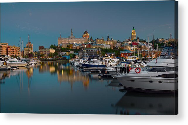 Old Quebec Acrylic Print featuring the photograph Quebec_yatch_club_summer_sunset_16X9_DRI by Jean Surprenant