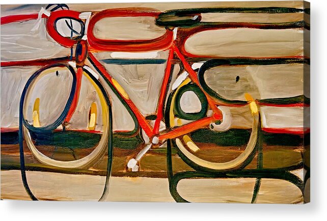  Acrylic Print featuring the painting Red Abstract Bicycle Art Print by Tommervik
