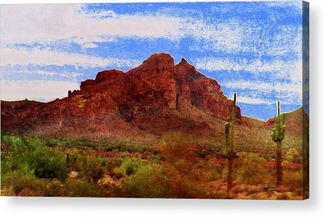 Digital Art Acrylic Print featuring the photograph Red Mountain on the Move by Judy Kennedy