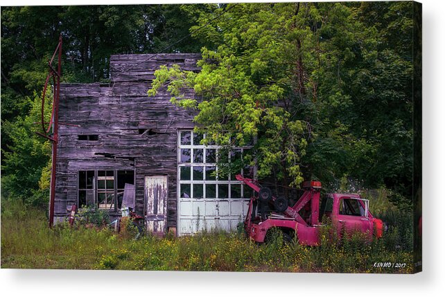 Garage Acrylic Print featuring the photograph Remains of an Old Tow Truck and Garage by Ken Morris