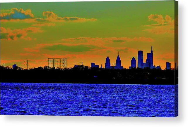 Skyline Acrylic Print featuring the photograph Saturated Version of the Philadelphia Skyline by Linda Stern