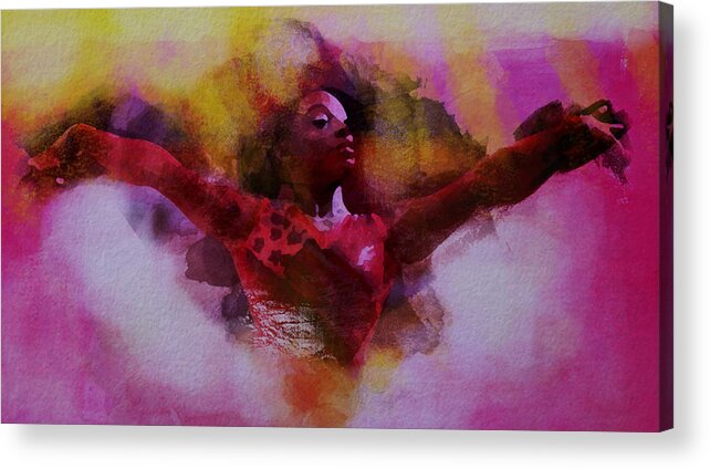 Simone Biles Acrylic Print featuring the mixed media Simone Biles Artwork in Motion by Brian Reaves