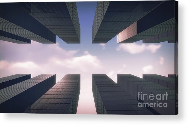 High-rise Acrylic Print featuring the digital art Skyscrapers by Konstantin Sevostyanov