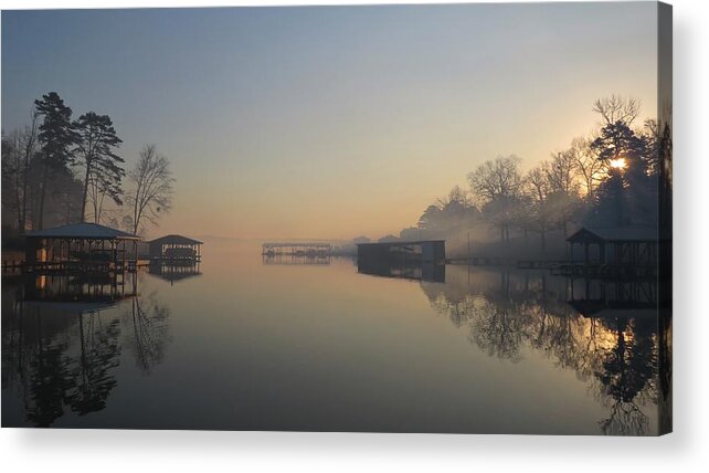 Lake Acrylic Print featuring the photograph Smoky Morning Lake Cove by Ed Williams