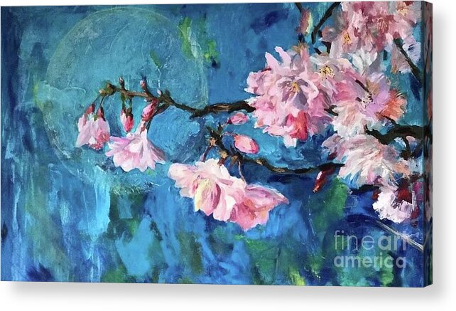 Spring Acrylic Print featuring the painting Spring Peach Blosom by Jieming Wang
