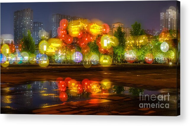 Goose Pagoda Acrylic Print featuring the photograph Square at Night by Iryna Liveoak
