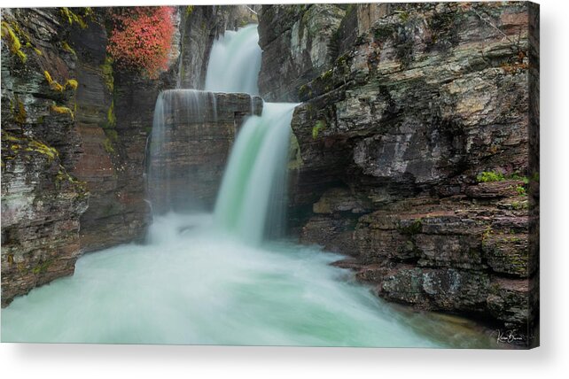 Glacier Acrylic Print featuring the photograph St. Mary Falls Glacier Signed by Karen Kelm