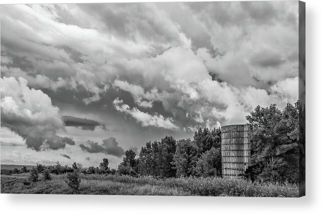 Clouds Acrylic Print featuring the photograph Storm Clouds Over an Abandoned Silo by Guy Whiteley
