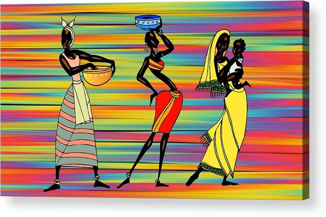 African Acrylic Print featuring the painting Stylized African Women by Nancy Ayanna Wyatt