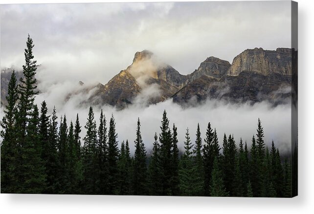Sunlit Mountain Peak Canadian Rockies Acrylic Print featuring the photograph Sunlit Mountain Peak Canadian Rockies by Dan Sproul