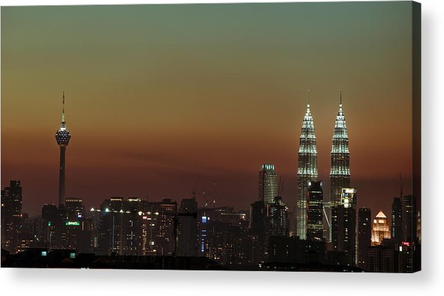 Kuala Lumpur Convention Centre Acrylic Print featuring the photograph Sunset at Kuala Lumpur by Shaifulzamri