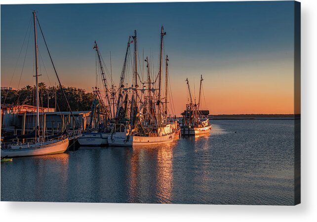 Sunset Acrylic Print featuring the photograph Sunset at Shem Creek, Charleston by Marcy Wielfaert