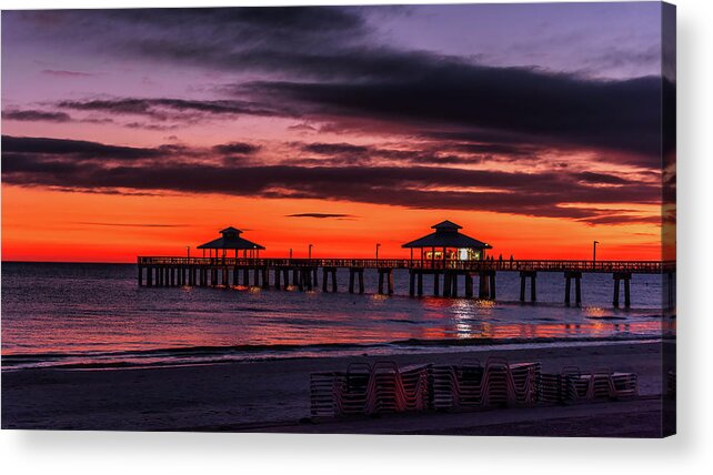 Florida Acrylic Print featuring the photograph Sunset Beach Pier Fort Myers by Dee Potter