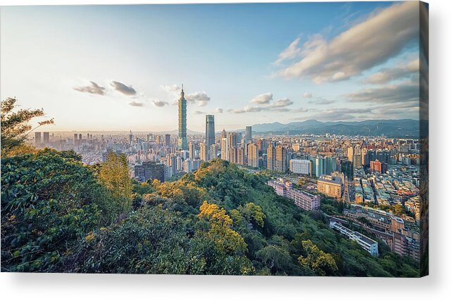 Taiwan Acrylic Print featuring the photograph Taipei In The Evening by Manjik Pictures
