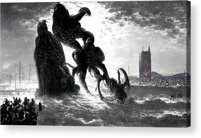 Squid Acrylic Print featuring the digital art Tentacled Monsters Rise from the Sea by Annalisa Rivera-Franz