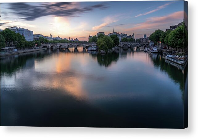 Blue Hour Acrylic Print featuring the photograph The Seine River by Serge Ramelli