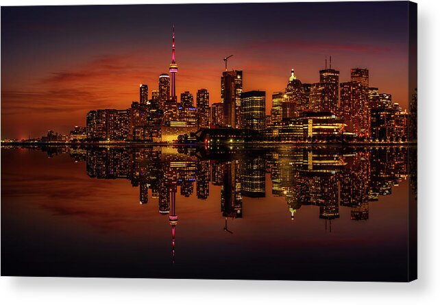 Cn Tower Acrylic Print featuring the photograph Toronto Gold Reflection by Dee Potter