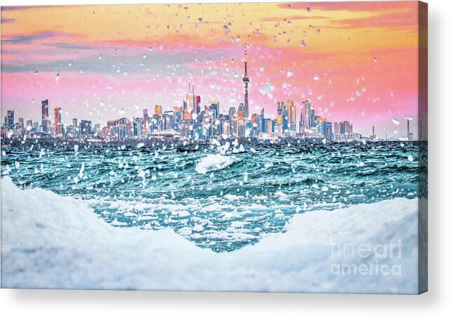 Toronto Acrylic Print featuring the photograph Toronto Skyline Icy Splashes by Charline Xia