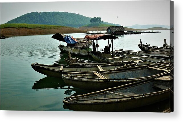 Wooden Boats Acrylic Print featuring the photograph Traditional wooden boats in Vietnam by Robert Bociaga