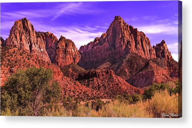 Twin Mountains. Zion National Park Acrylic Print featuring the photograph Twin Mountains by GLENN Mohs