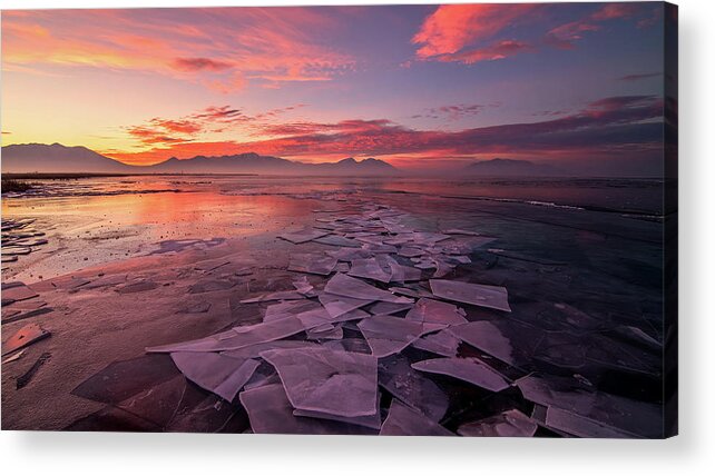 Utah Lake Acrylic Print featuring the photograph Utah Lake Ice Sunrise by Wesley Aston