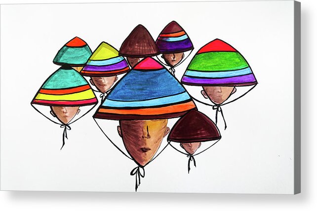 Vietnamese Acrylic Print featuring the painting Vietnamese farmers by Faa shie