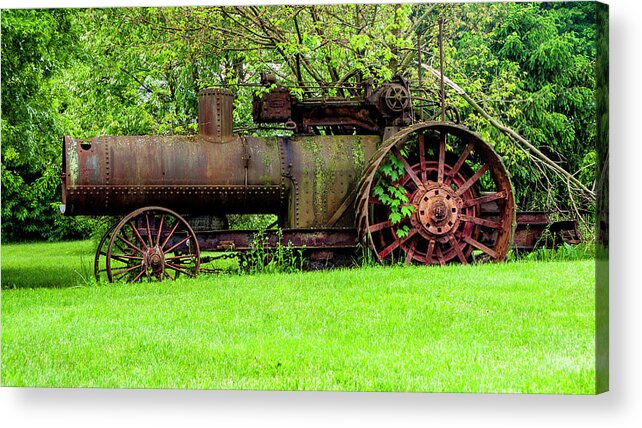 Tractor Acrylic Print featuring the photograph Vintage Steam Tractor by Cathy Kovarik